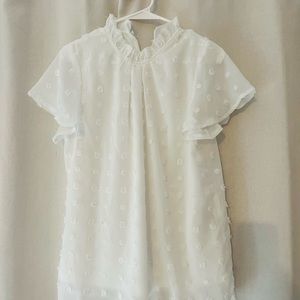 White polka dot sheer layered top, business casual attire